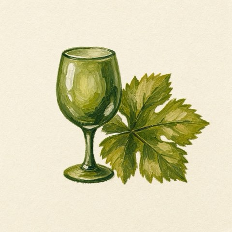 Glas und Weinblatt